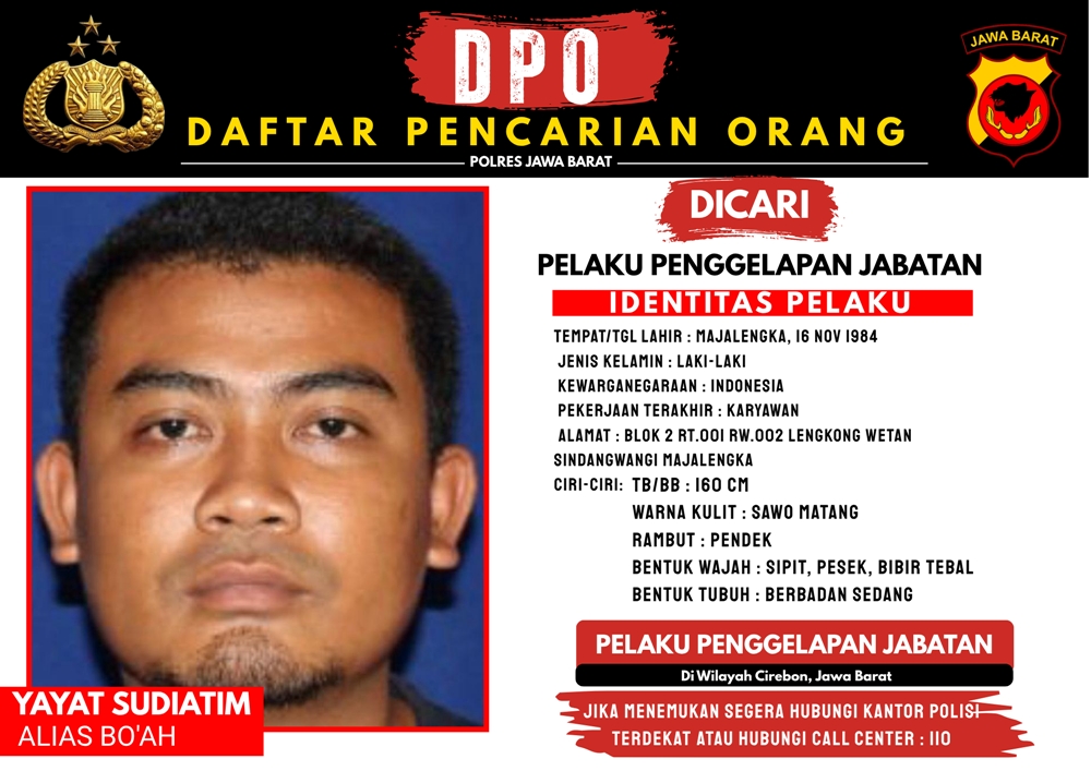 Bawa Lari Uang Perusahaan Buat Foya Foya, Yayat Sudiatim Warga Majalengka Masih Buron